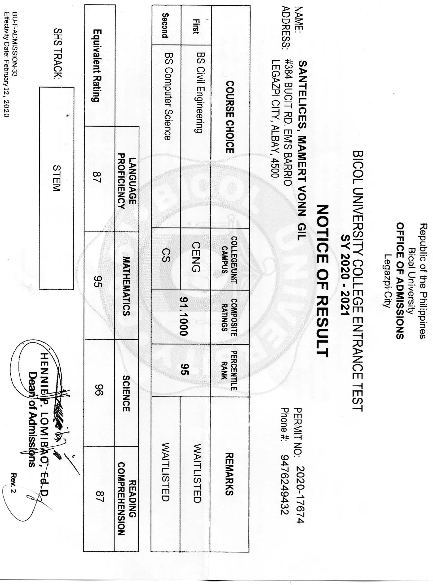 BU Notice Results